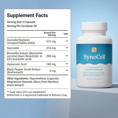 Synocell Joint Support with ASU, Quercetin, Boswellia & Hyaluronic Acid